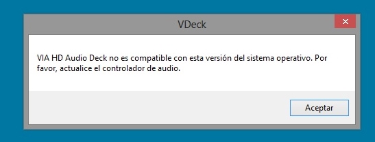 Via HD Audio Deck no es compatible con Windows 8...por ahora