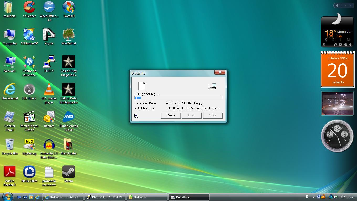 DiskWrite grabando imagen de diskette en Windows Vista