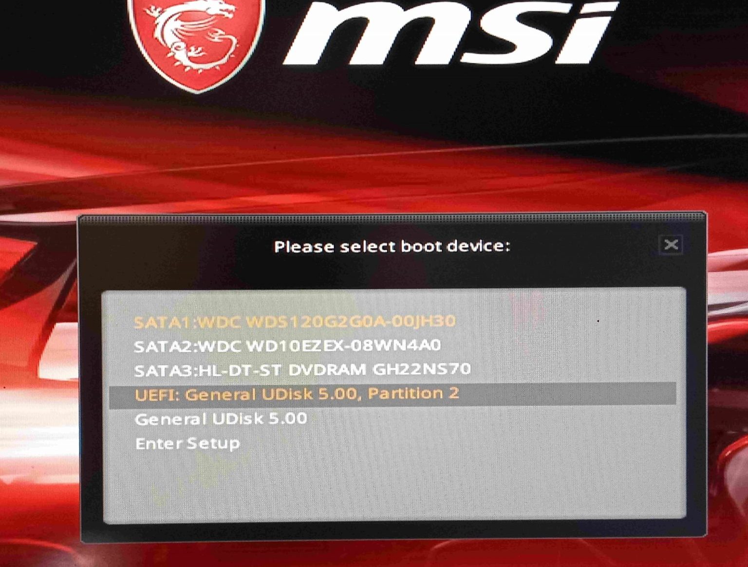 Seleccionando el pendrive con Ventoy en el BIOS
