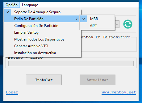 Opciones de configuración