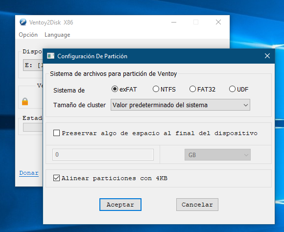 Seleccionando el sistema de archivos