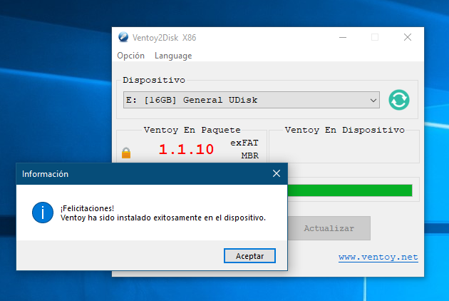 Instalación exitosa